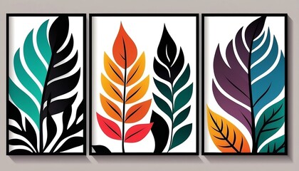 Obraz premium Set of three modern abstract art posters. Minimalistic design with geometric shapes on white background ( posters have big black border frames ) Just big frame designs, created with generative ai