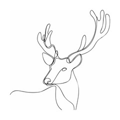 Minimalist one line drawing of a majestic deer head and large antlers in black