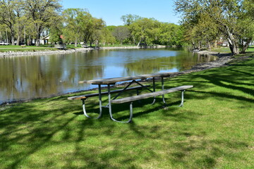 Picnic Tables Down by the Fox River, Burlington, Wisconsin