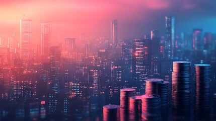 Fototapeta premium Futuristic Cityscape with Financial Growth Symbolism