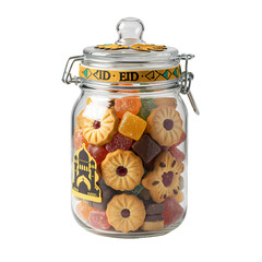 Glass Jar of Assorted Sweets and Biscuits isolated on transparent background