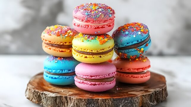 Colorful macarons cakes. Small French cakes. Sweet and colorful french macaroons, colorful almond cookies.