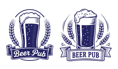 Vector logos for beer pub on white background