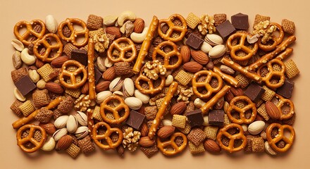 Fototapeta premium Summer Snack Mix with Pretzels, Nuts, and Chocolate