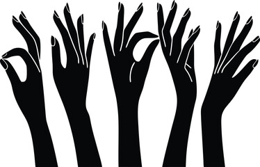 Elegant black silhouettes of female hands in various gestures