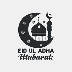 Obraz premium Eid logo, mosque, silhouette, logo design, designer, Eid Mubarak, Vector illustration, Islamic celebration, lantern and sheep, Animal, holiday, greeting, typography, Muslim, vector art,