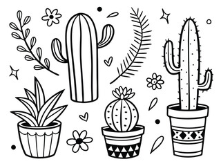 Hand-Drawn Cactus & Succulent Doodle Vector Set – Exotic Plants & Botanical Elements