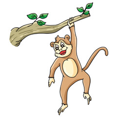 Cute cartoon hand drawn vector monkey climbing tree clipart.