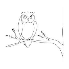 Minimalist one line owl perched on branch simple line art for creative designs