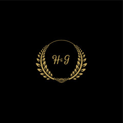 Fototapeta premium HG beautiful, feminine and elegant wedding monogram initial logo with circle floral gold