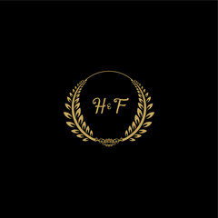 Fototapeta premium HF beautiful, feminine and elegant wedding monogram initial logo with circle floral gold