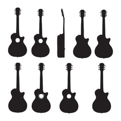 Silhouette set of guitar on white background