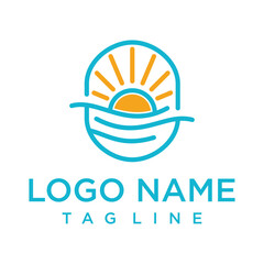 Minimalist sun and wave logo symbolizing relaxation, nature, and travel. Great for beach resorts, wellness brands, or vacation services.