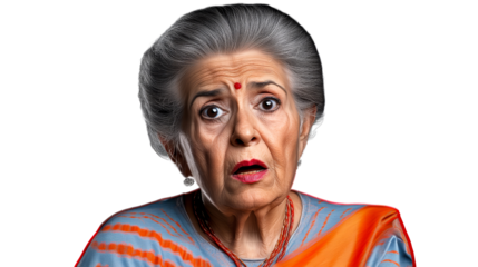 Indian Elderly Woman Looking Shocked, Dramatic, Cut out transparent