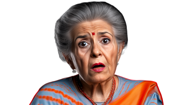Indian Elderly Woman Looking Shocked, Dramatic, Cut out transparent