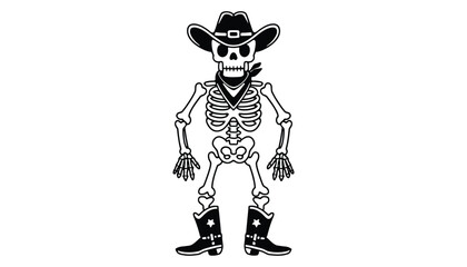 Cowboy Skeleton Vector. Western Cowboy Skeleton with Hat, Boots, and Bandana for Halloween, Spooky, or Wild West Design.