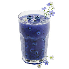 Refreshing Blueberry Smoothie with Floral Garnish isolated on transparent background