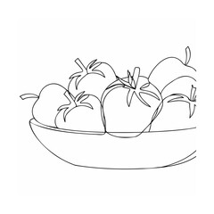 Simple line art illustration of tomatoes in a bowl ready for cooking or eating