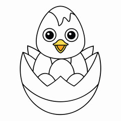 Obraz premium Cute little chick hatching from an egg illustration, baby bird cartoon