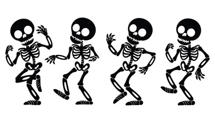 Dancing Skeleton Vector. Fun Halloween Skeletons, Party Bones Clipart, Spooky Cartoon Characters.