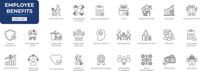 Employee benefits line icon set. 
