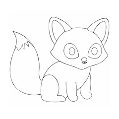 Adorable outline illustration of a cute fox vector design for children's coloring pages.