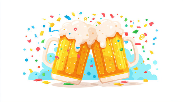 Cheers with two frosty beer mugs celebrating International Beer Day