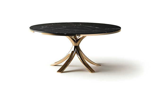 A large black marble table with gold legs and a gold center