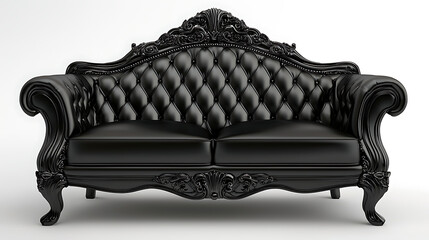 A black leather couch with a black frame