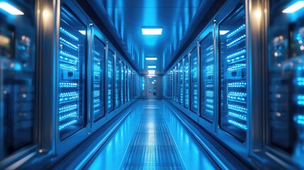 Industrial cold storage facility interior hallway design.