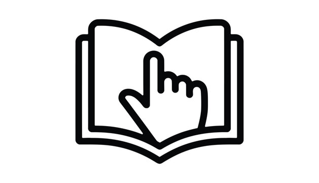 Interactive Learning Icon. Hand Pointing on Open Book Vector for Education, Online Reading, Tutorial, E-Learning Design.