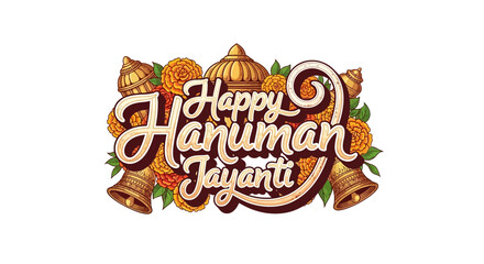 Obraz premium Decorative Happy Hanuman Jayanti Greeting with Floral and Bell Elements for Festival Celebration
