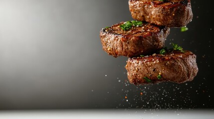 A tantalizing image of perfectly grilled steak garnished with herbs, embodying the essence of culinary delight and the passion for gourmet cooking.