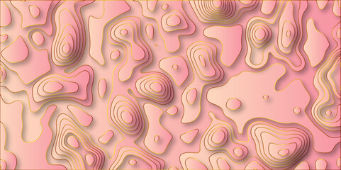paper cut 3d render topography abstract, beautiful pink Background. geometric map relief texture with curved layers and shadow. Realistic papercut decoration textured with wavy vector design.