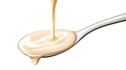 Close-Up Spoon with Sweet Condensed Milk Isolated on White Background