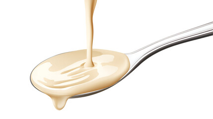 Close-Up Spoon with Sweet Condensed Milk Isolated on White Background