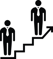 Career Growth Vector Icon. Businessman Climbing Stairs with Up Arrow, Success and Promotion Concept.