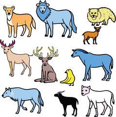 Cartoon animals collection deer wolf dog goat bird