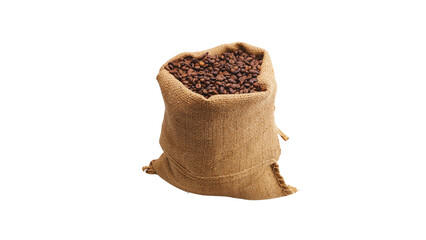 bag full of coffee beans on white background.	
