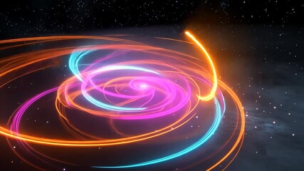 Abstract neon light trails on textured surface with starry sky background - Powered by Adobe