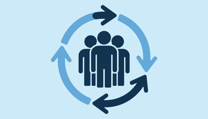 Teamwork and Collaboration Cycle Vector. People Surrounded by Circular Arrows Icon.