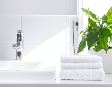 A modern white bathroom sink with a sleek design, featuring a polished chrome faucet, surrounded by elegant marble countertops and soft ambient lighting.