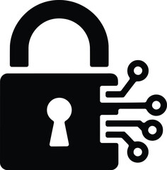 Cybersecurity Lock Icon with Digital Circuit Connections Vector Illustration