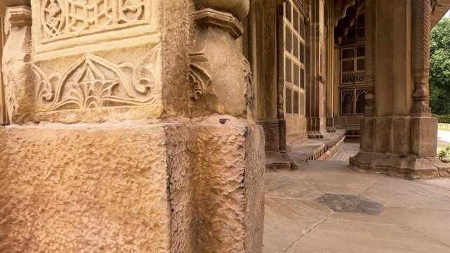 Pan shot of The Tomb of Tansen and Mohammad Ghaus is of typical Mughal architectural style in Gwalior, a Sufi saint in Gwalior, Madhya Pradesh, India