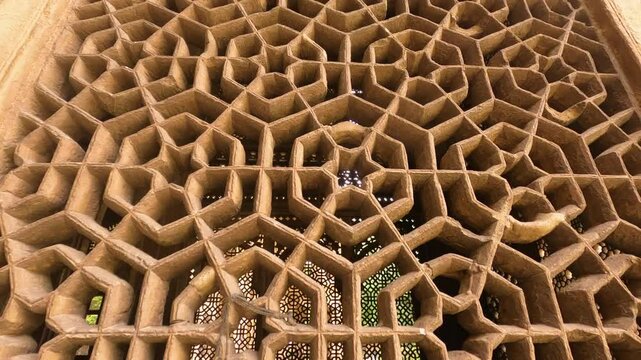 Closeup details of The Tomb of Tansen and Mohammad Ghaus is of typical Mughal architectural style in Gwalior, a Sufi saint in Gwalior, Madhya Pradesh, India