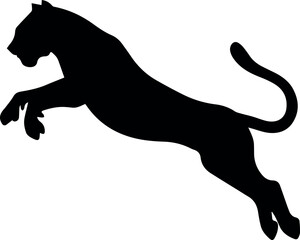  Jumping black panther vector illustration in silhouette , powerful wild animal pose representing strength, speed and agility © craft_art