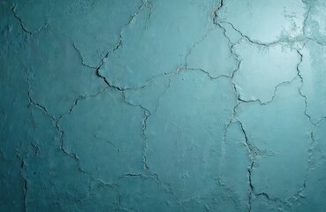 Obraz premium Textured plaster wall surface with visible cracks. Turquoise blue color. Old weathered grunge material background with rough architecture structure. Abstract art design for interior decor.