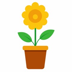 Obraz premium Stylized Yellow Flower in a Pot with Green Leaves Isolated on White Background Minimalist Design for Spring and Summer Themes
