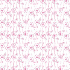 Pink Floral Pattern With Hand-Drawn Flowers on White Background