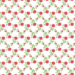 Red Floral and Green Leaf Pattern Seamless Background Design